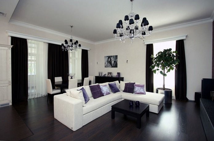 Black curtains in the living room