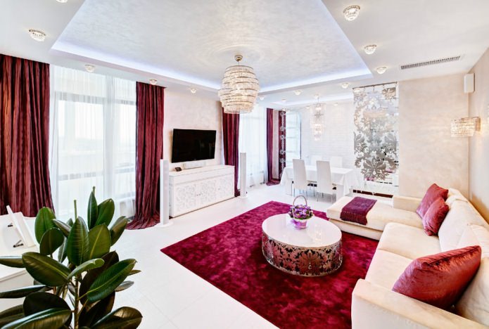 Burgundy curtains in the living room
