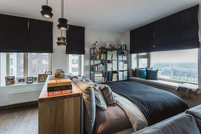 Roller blinds in the bedroom
