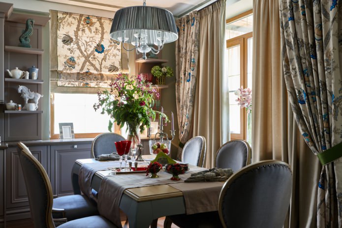 Roman blinds and classic curtains