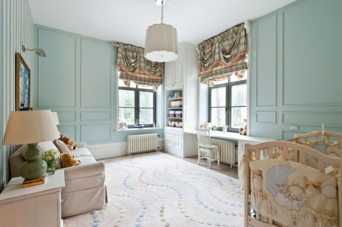 checkered roman blinds in a child's room