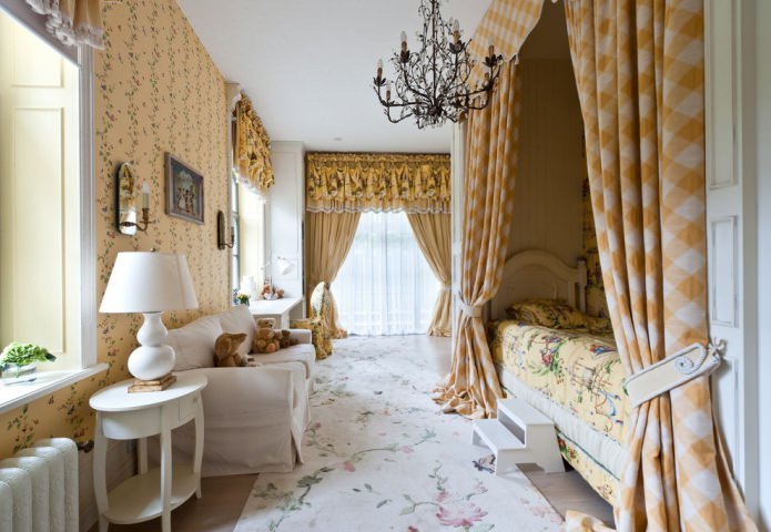 yellow curtains in a children's room