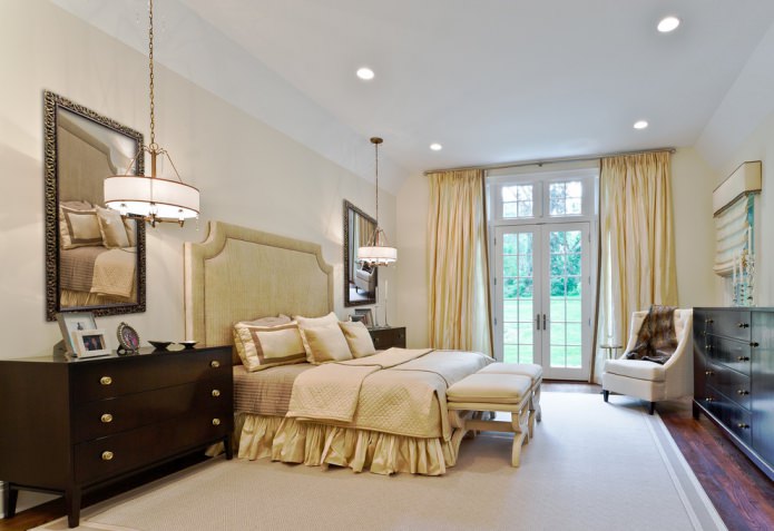 bedroom interior with silk curtains