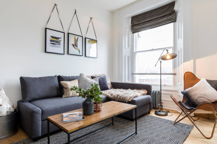 decor and textiles in the living room in Nordic style