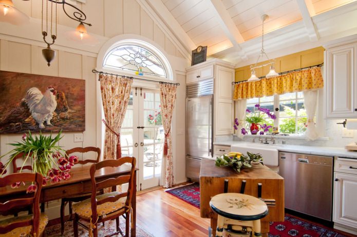 textiles in the kitchen interior in a rustic country style