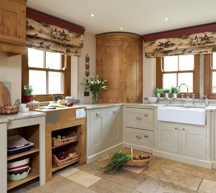 two windows in a country-style kitchen