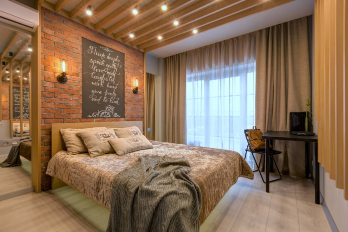 combination of tulle with curtains in loft style