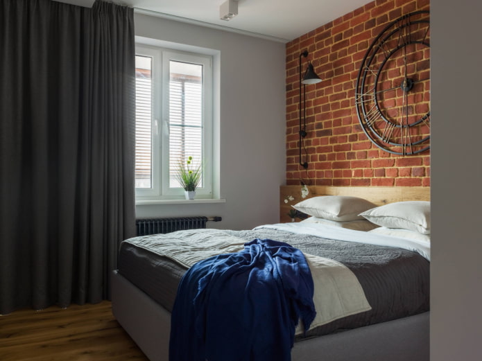 black curtains in a loft-style bedroom