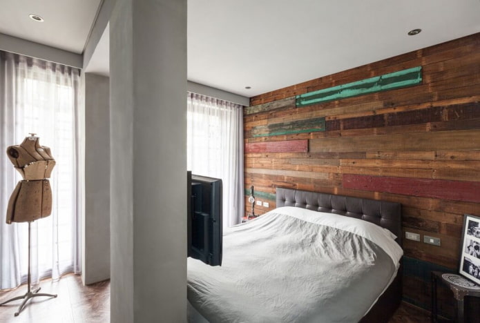curtains in the bedroom in the loft style