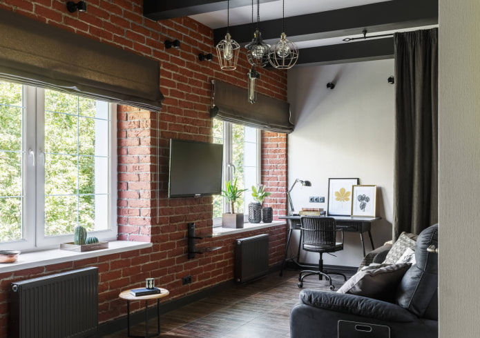 Roman blinds with Velcro in the loft style