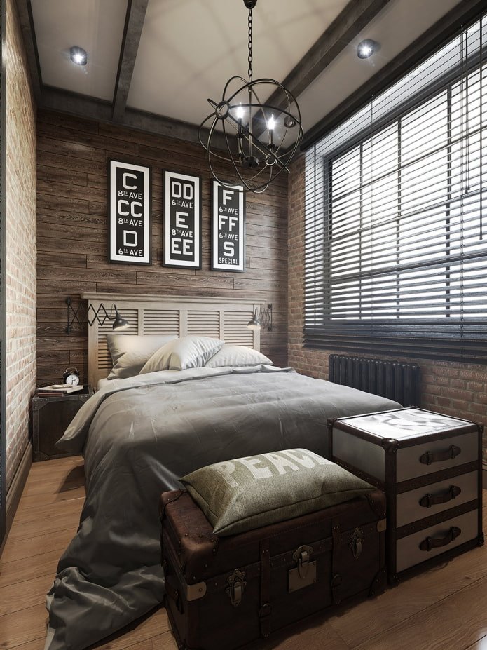 blinds in the bedroom in the loft style