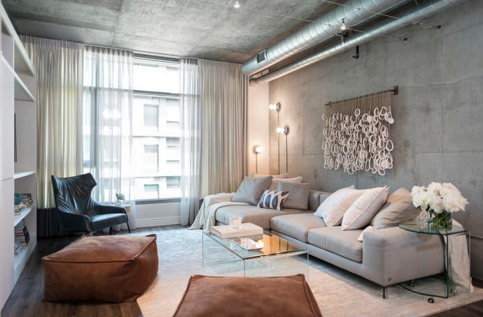 combination of curtains with furniture in the interior