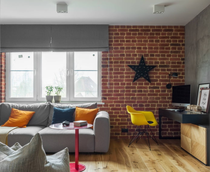 Gray Roman blinds in a loft-style interior