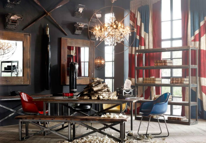photo curtains in the interior in the loft style