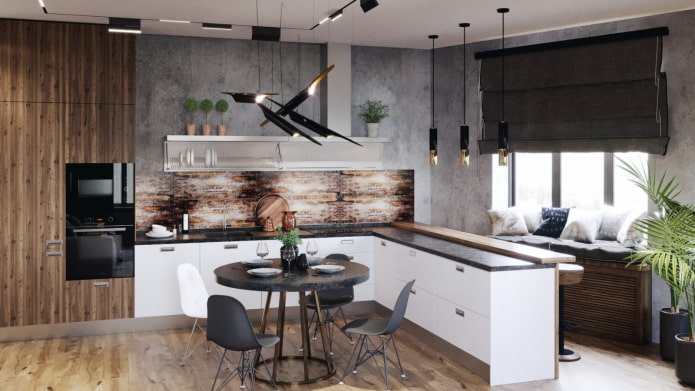 combination of curtains with wallpaper in the interior 