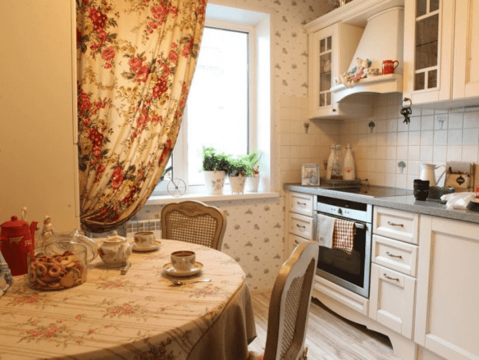 curtains in the kitchen in the Provence style