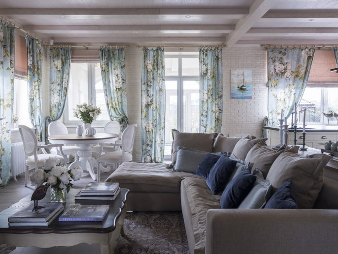curtains in the living room in the Provence style