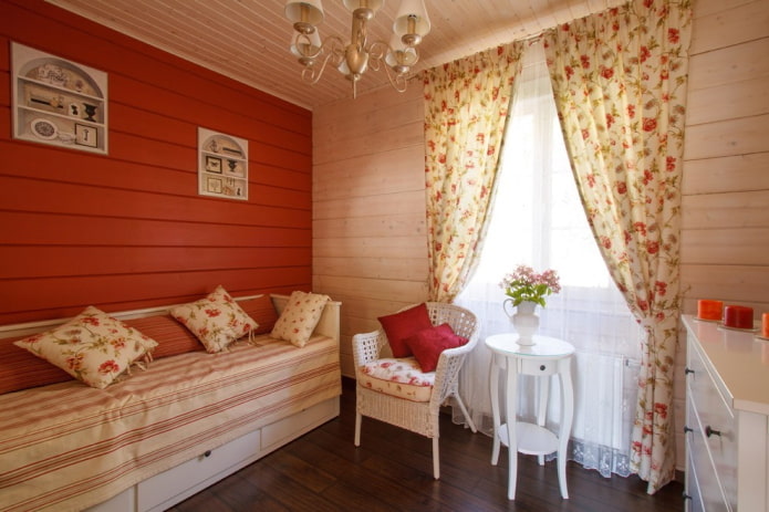 tulle with curtains in the bedroom in the Provence style