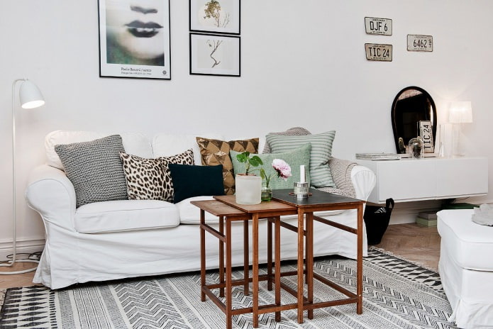 Design project of a kitchen-living room in a Scandinavian style