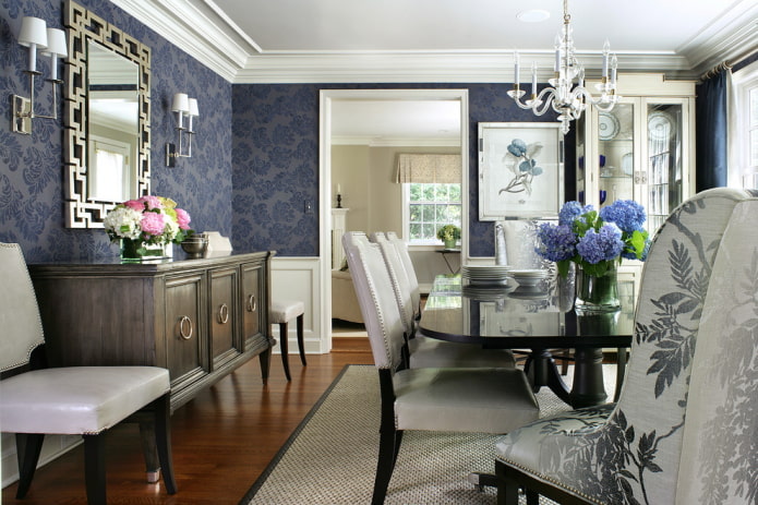 dark blue wallpaper in a classic style