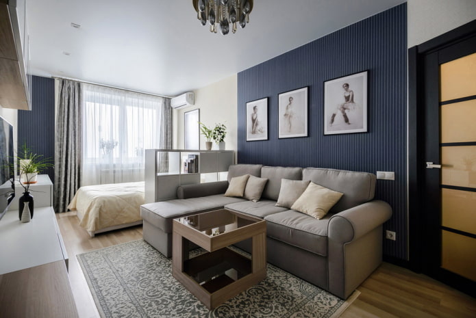 zoning the bedroom and living room with wallpaper