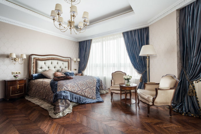dark blue curtains in the bedroom