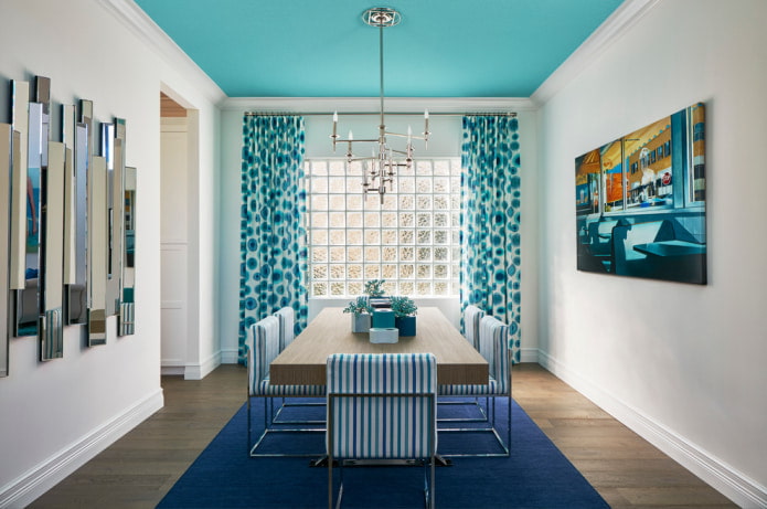 white and blue curtains