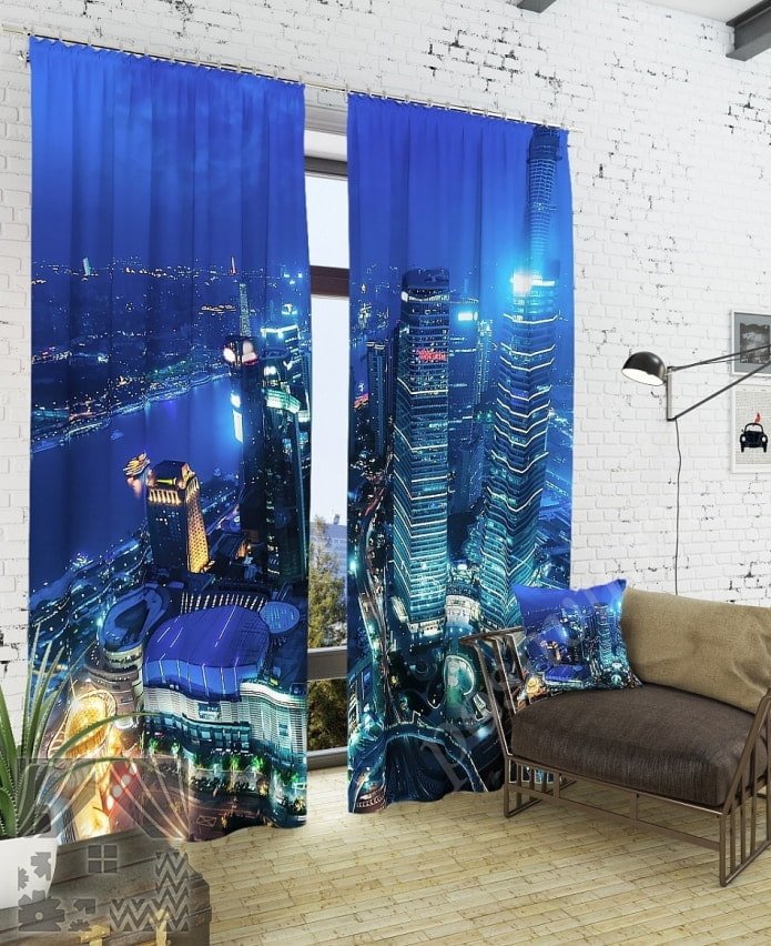 3D curtains with a city image