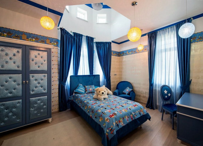 children's room design in blue tones