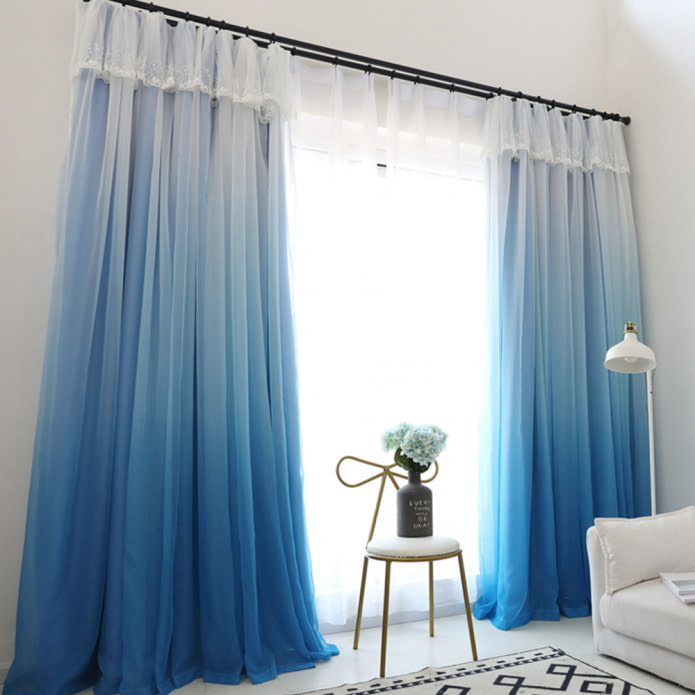white and blue gradient on curtains
