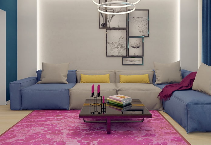 blue and gray sofa in the interior