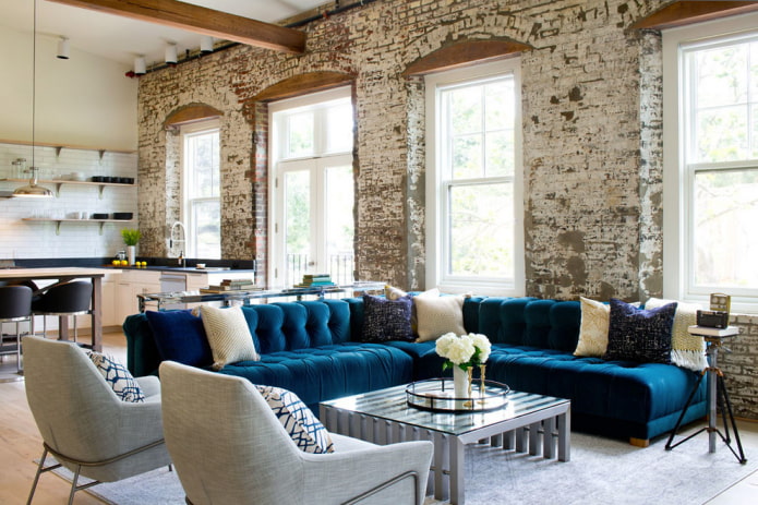 blue sofa in loft style