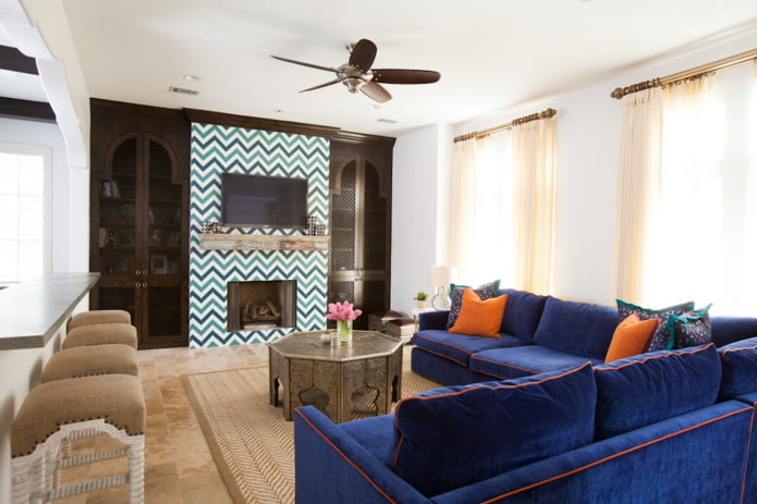 blue sofa in oriental style