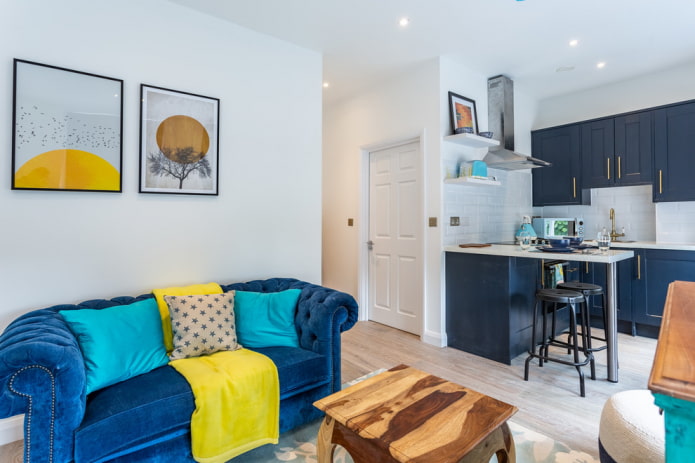 bright blue sofa in the interior