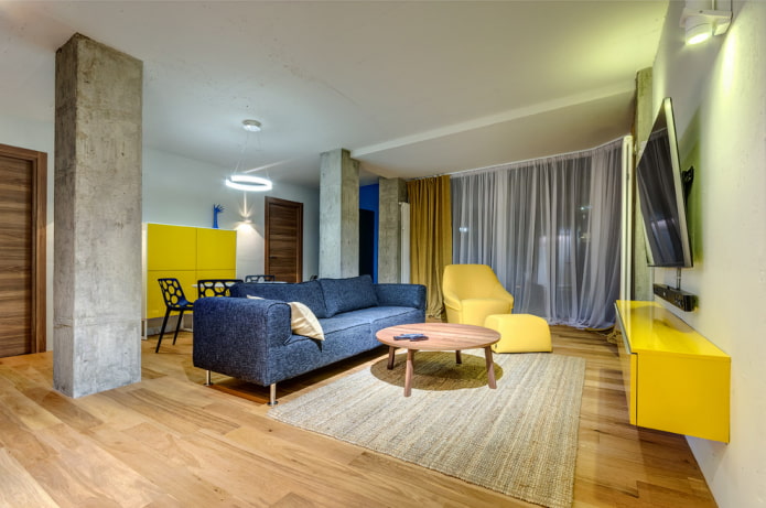 blue sofa in the living room interior
