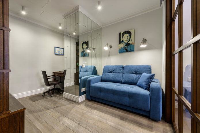 blue sofa colors in the office interior