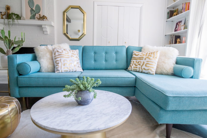 blue sofa in the interior