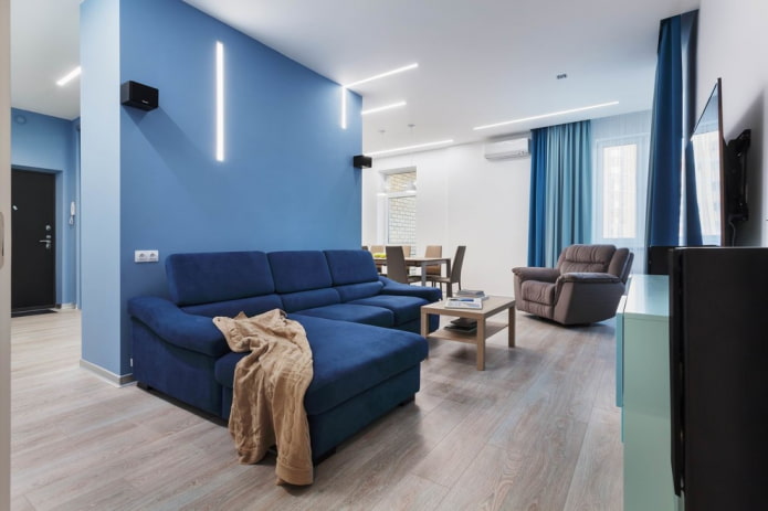 blue sofa in a modern style