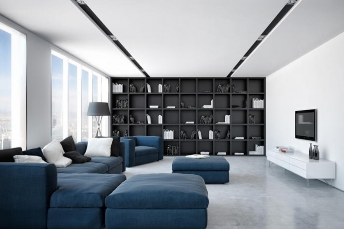 blue sofa in minimalist style