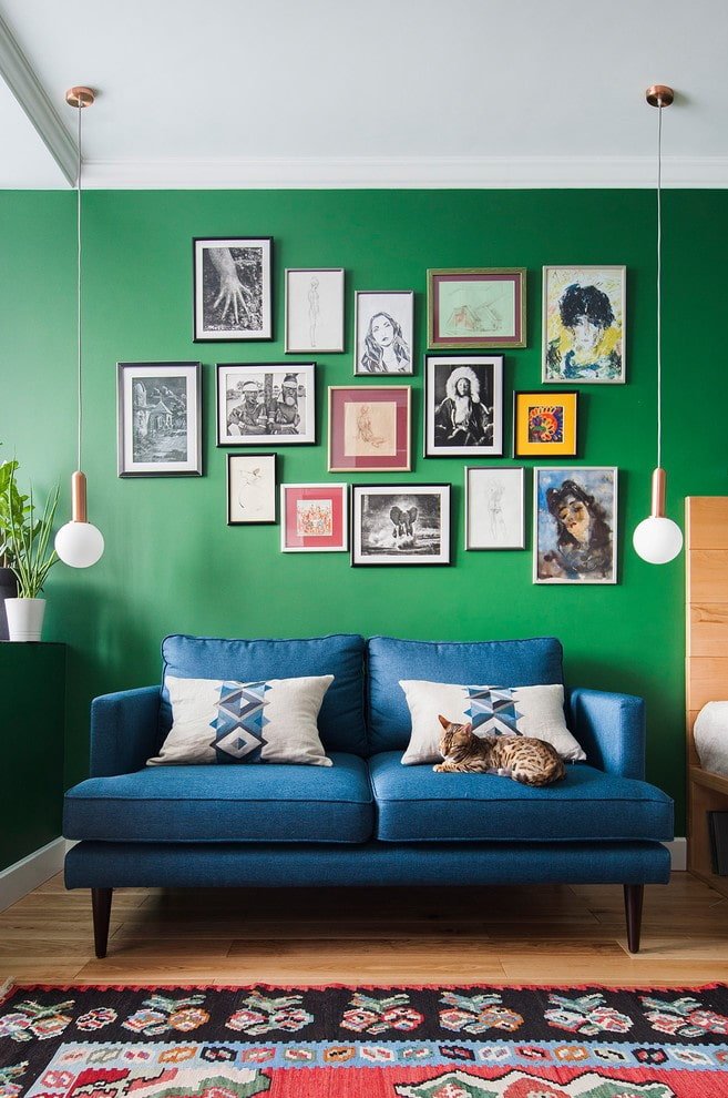 blue sofa on legs