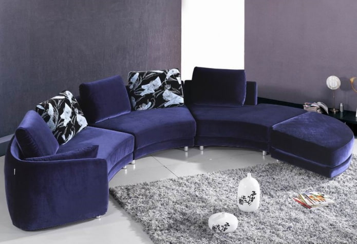 semicircular blue sofa in the interior