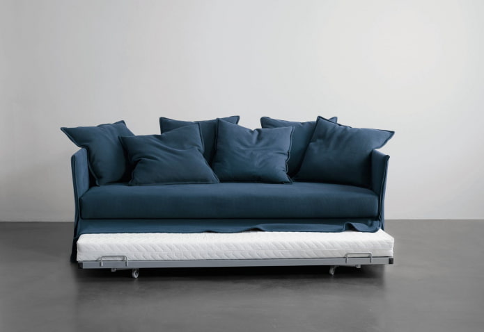 blue roll-out sofa in the interior