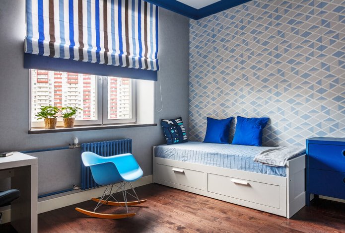 children's room in gray-blue tones