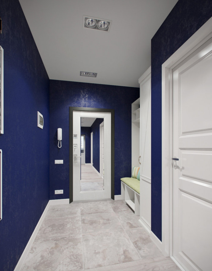 white and blue hallway