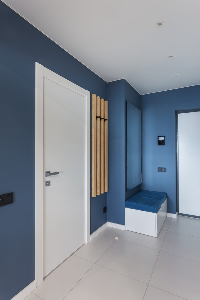 blue walls in the hallway