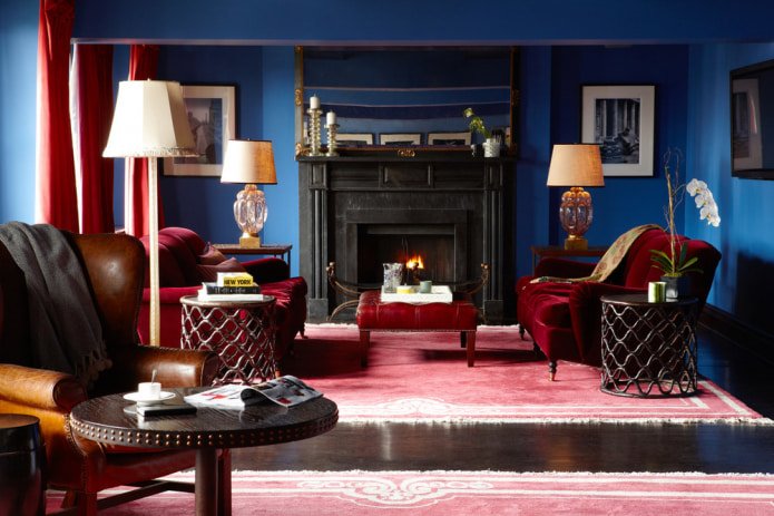 Blue and red interior