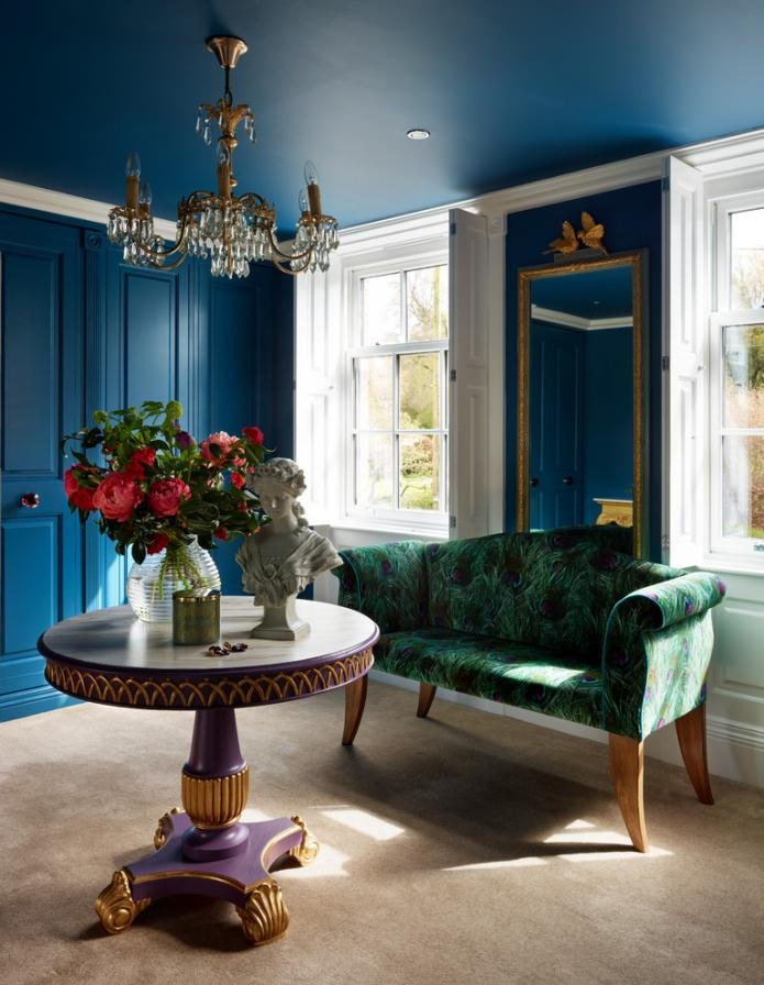 blue ceiling in a room in a classic style