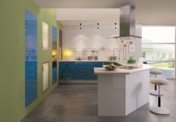 kitchen interior in blue-green tones