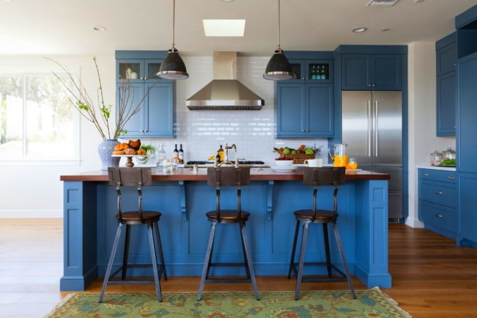 kitchen in blue tones in Scandinavian style