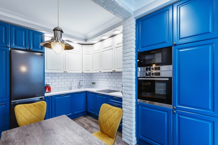 kitchen in blue tones in loft style